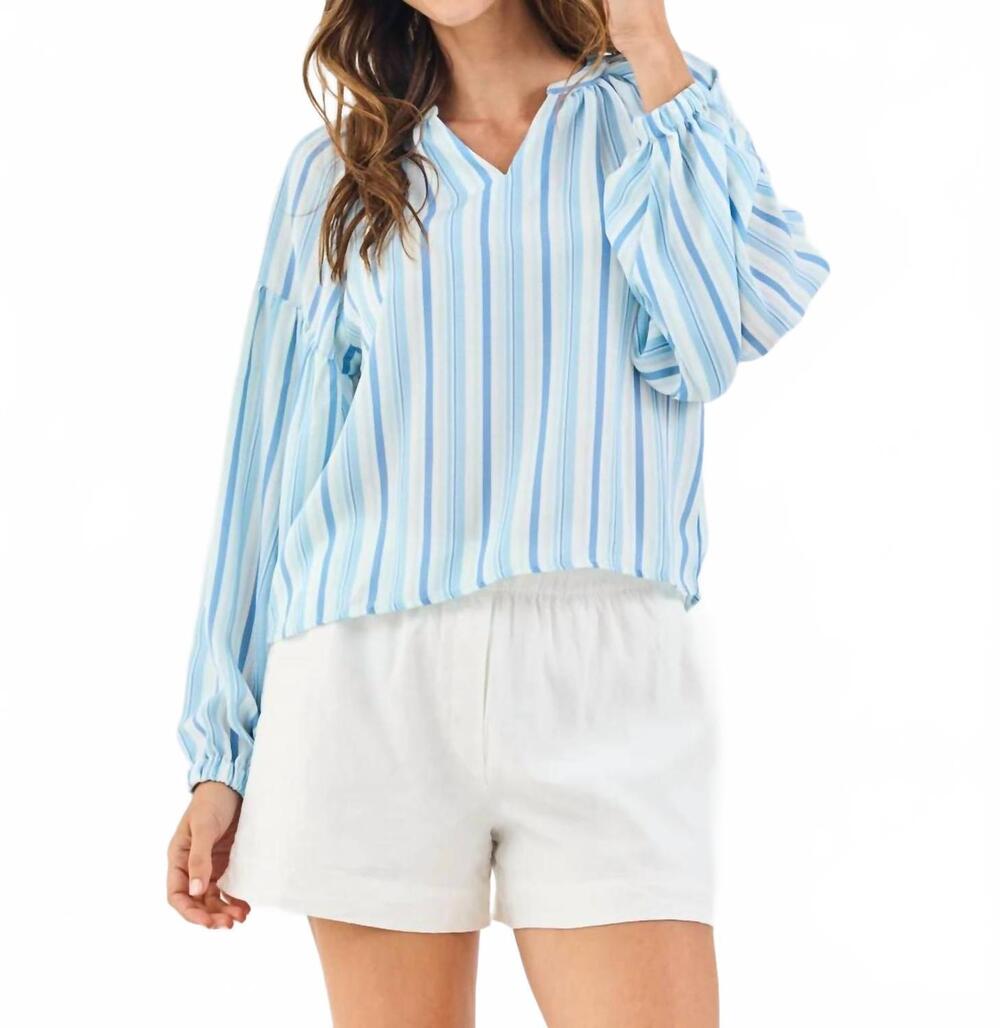 NEW MARY SQUARE scarlette v-neck top in harbor lines blue